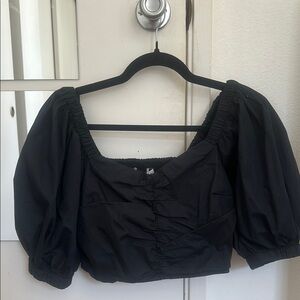 Abercrombie & Fitch Black Crop Puffed Sleeves Top